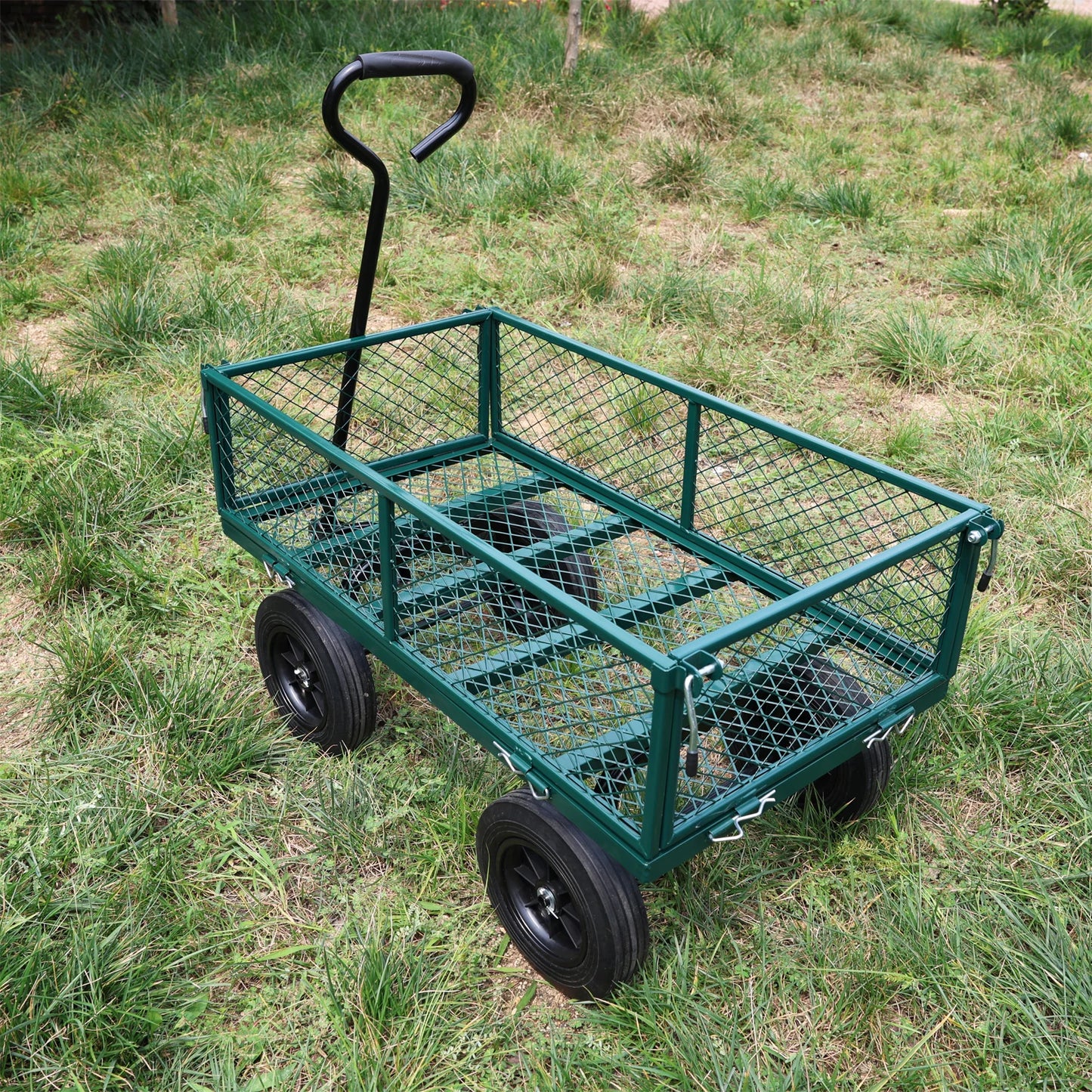 Green Solid Wheel Garden Wagon Cart for Easy Firewood Transport