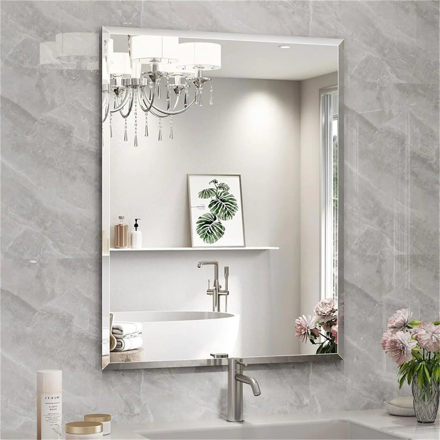 Rectangle Frameless Wall Mirror Beveled Edge Entry Bathroom Decor