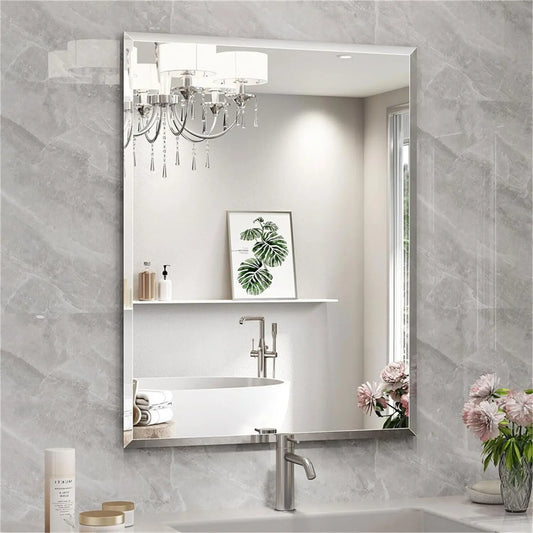 Rectangle Frameless Wall Mirror Beveled Edge Entry Bathroom Decor