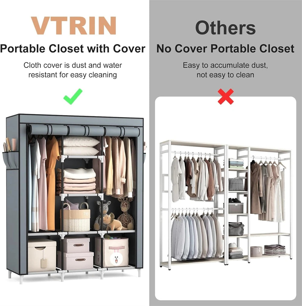 Ljustra Portable Closet Wardrobe Organizer with 6 Shelves and 2 Hanging Sections