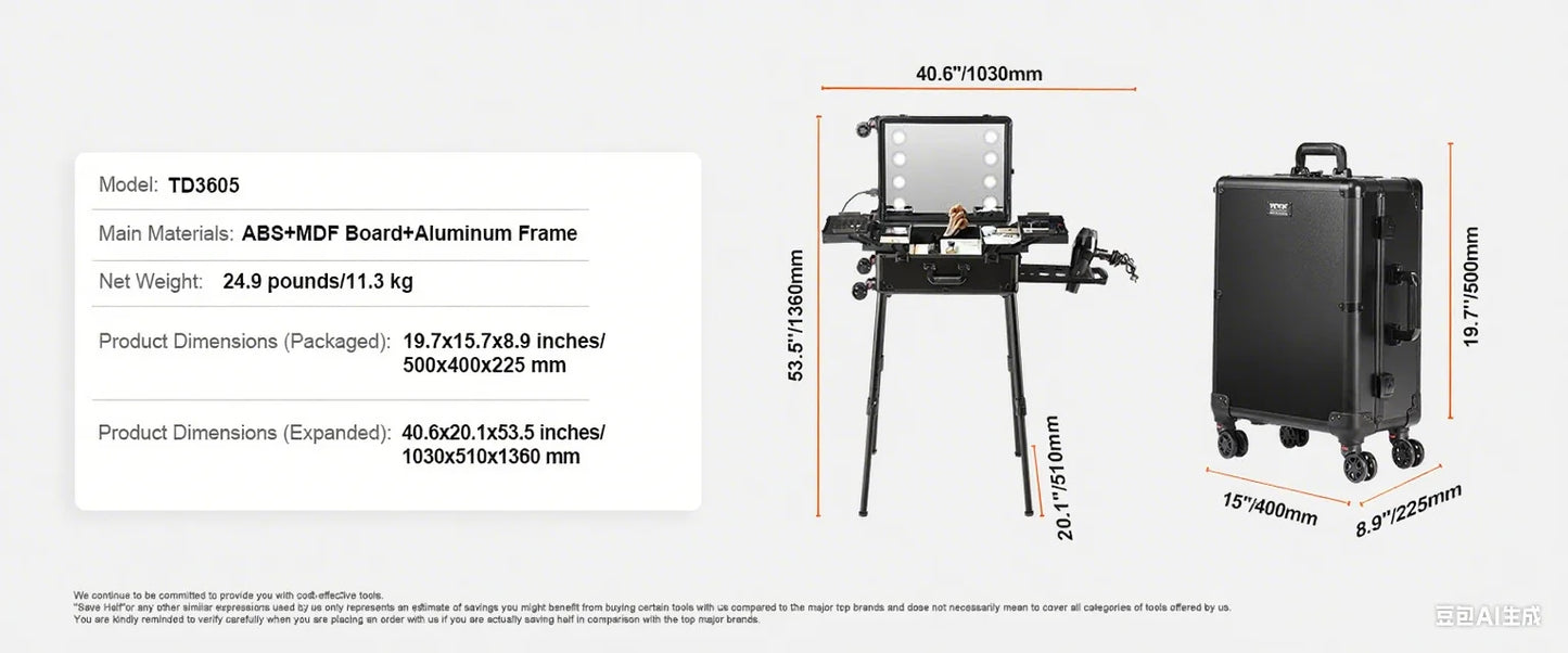SucceBuy Professional Makeup Train Case Extra Large Rolling Storage Case
