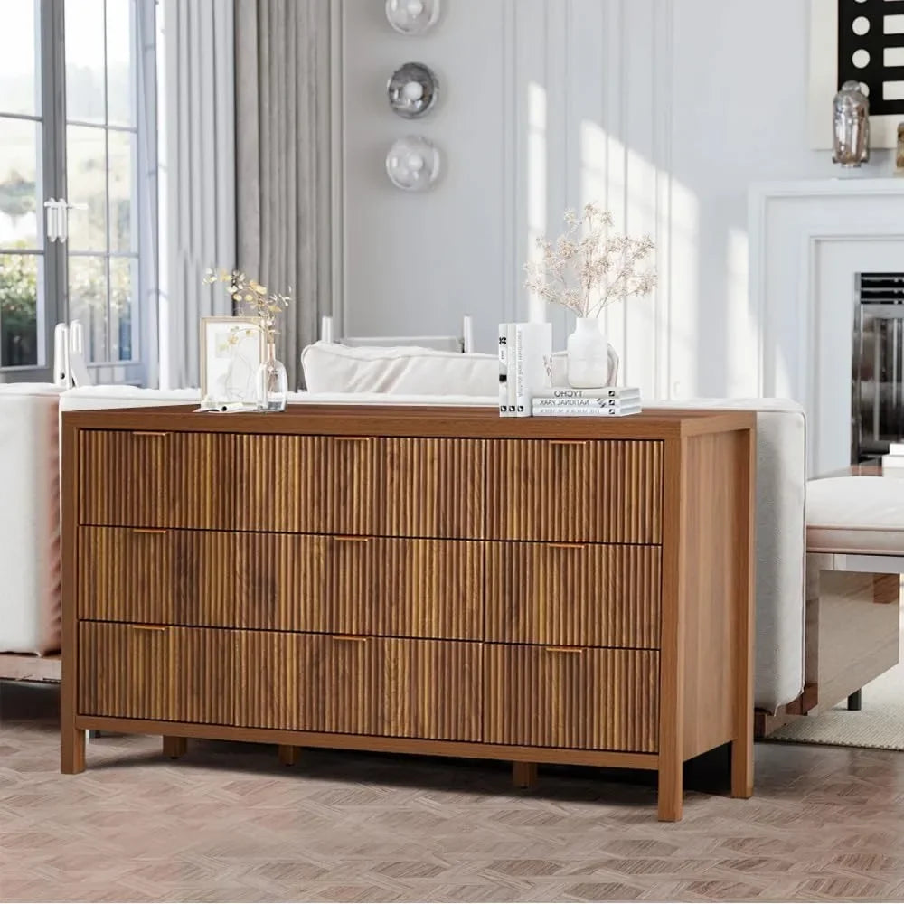 Mid Century Modern 9 Drawer Dresser Storage Cabinet for Bedroom Living Room