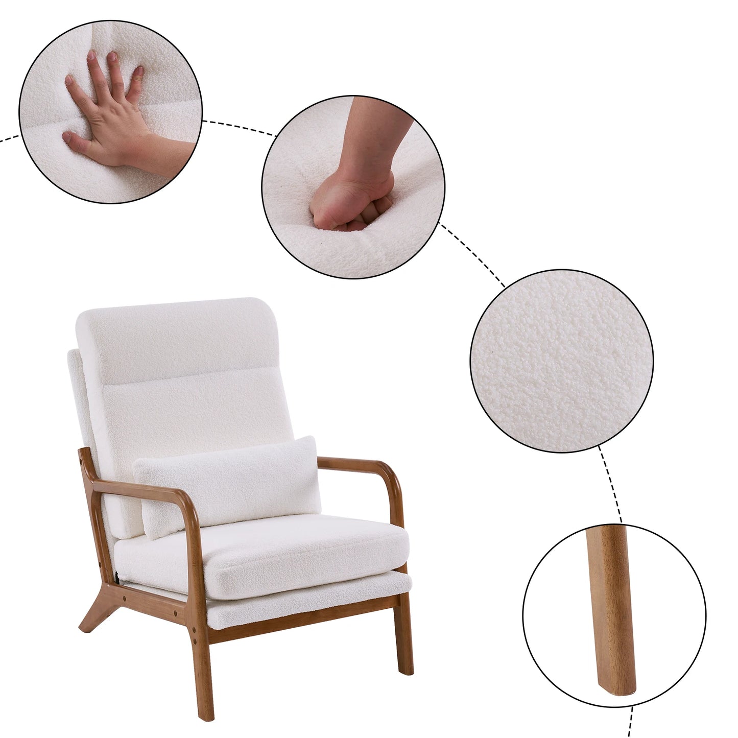 High Back Solid Wood Armrest Teddy Velvet Indoor Leisure Chair