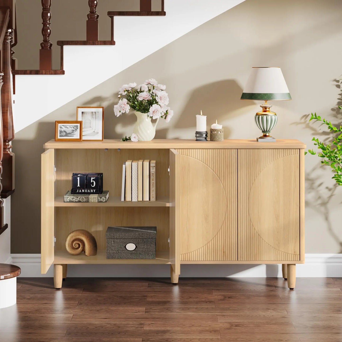 Ljustra Buffet Cabinet Sideboard Storage 59.4 Inch Modern White Kitchen