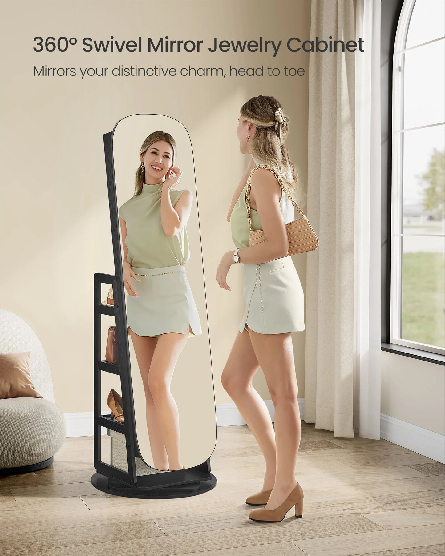 Ljustra LED Jewelry Cabinet 360 Swivel Organizer Lockable Mirror