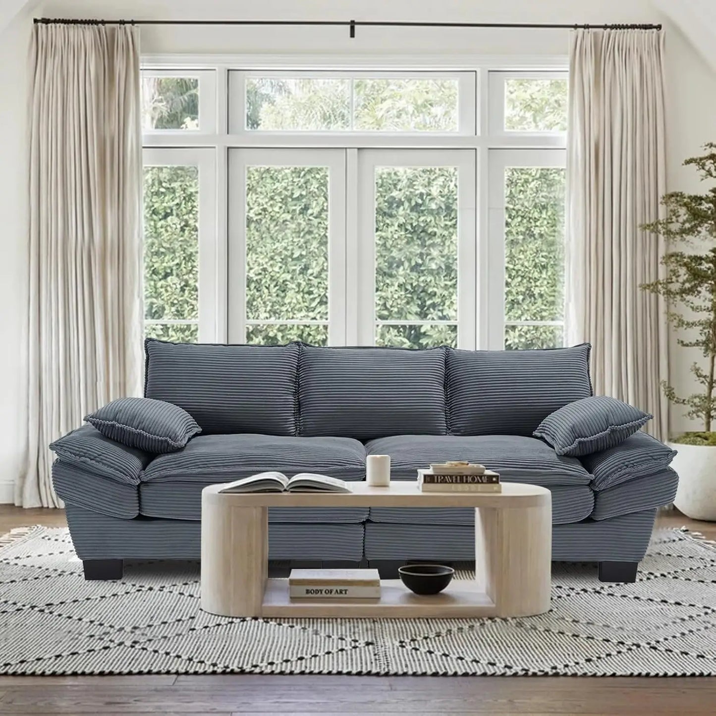 90” Blue Corduroy Oversized Loveseat Sofa Deep Seat Couch Modern Living Rooms