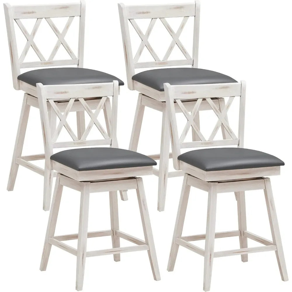 Bar Stool Set of 4 360° Swivel Counter Height with Footrest Ergonomic Backrest