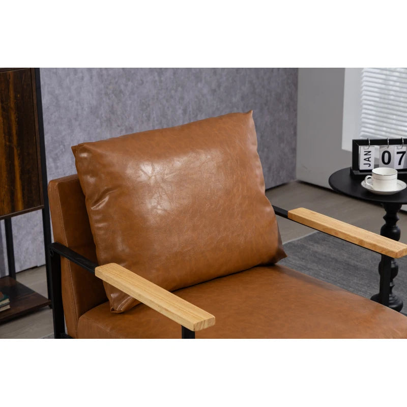 Leather Accent Chair Mid Century Armchair Living Room Bedroom