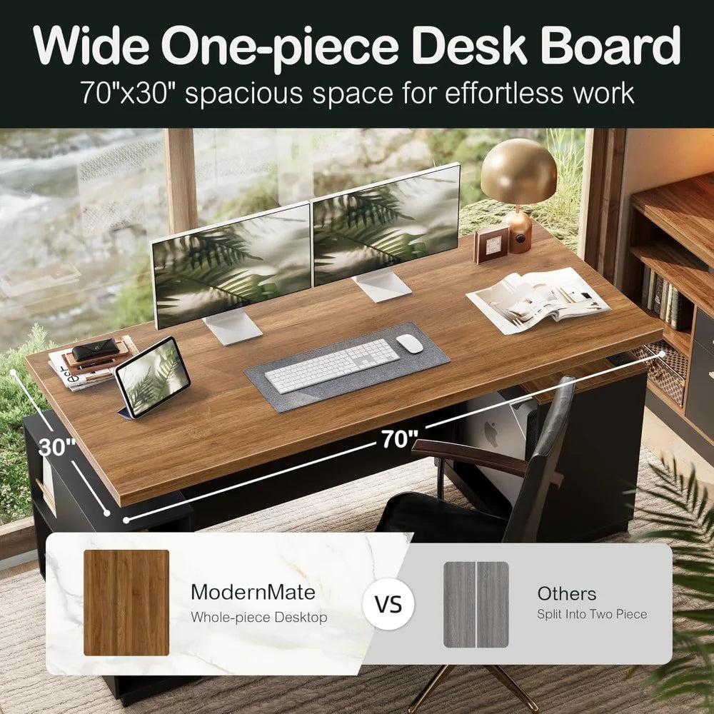 L Shaped Height Adjustable Standing Desk with File Cabinets and USB AC