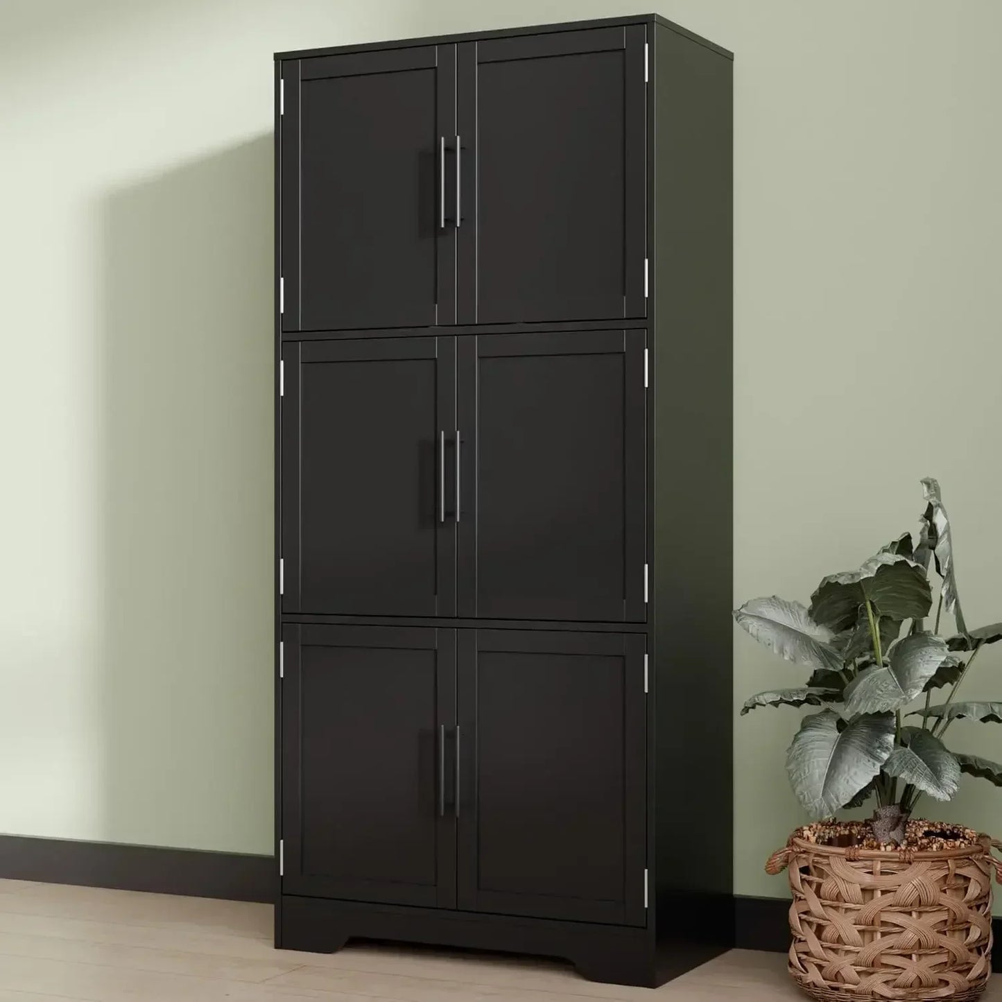 68.5 Inch Kitchen Pantry Cabinet Tall Storage 6 Doors Adjustable Shelves