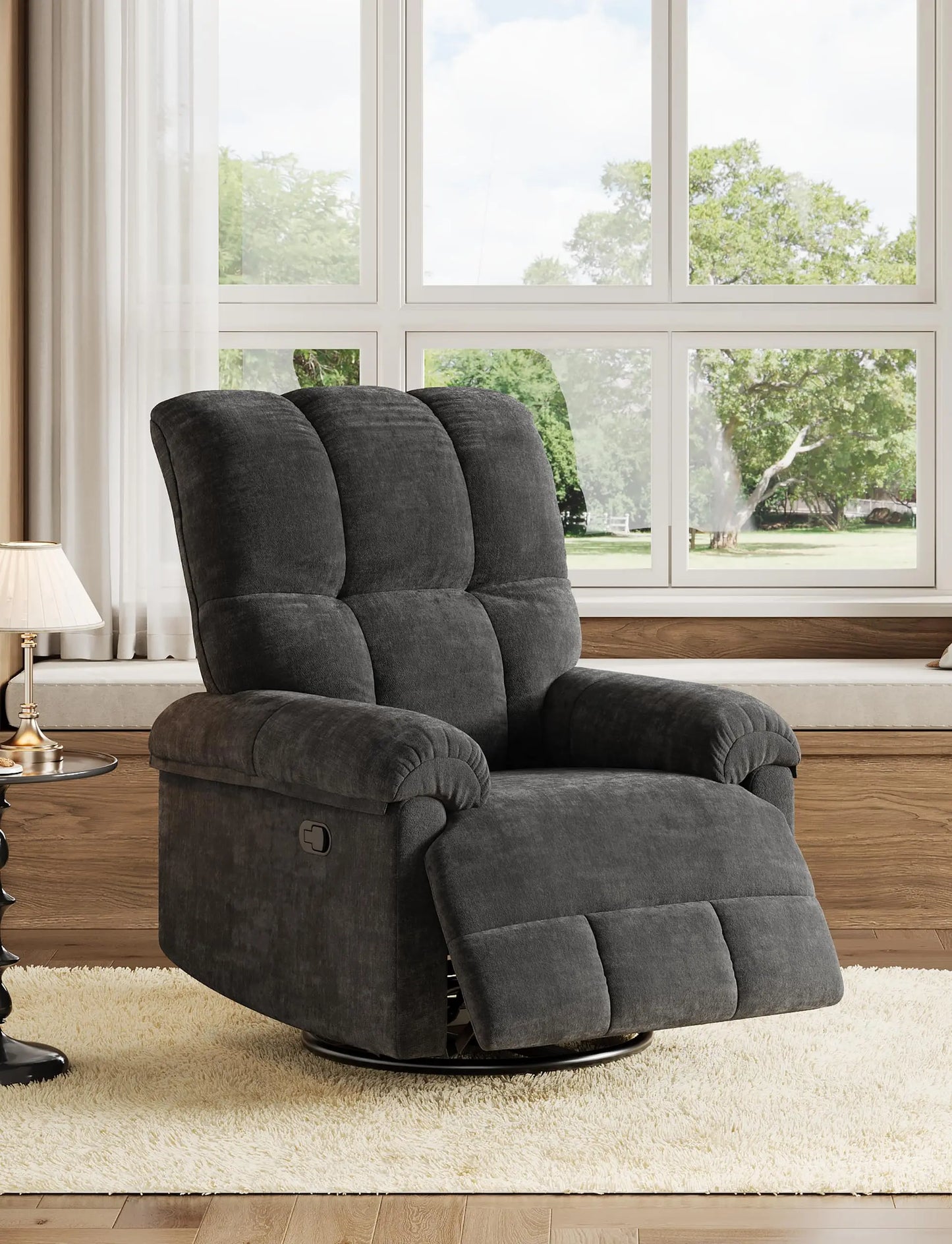 Oversized Recliner Chair Soft Chenille Swivel Rocker for Nursery Living Room