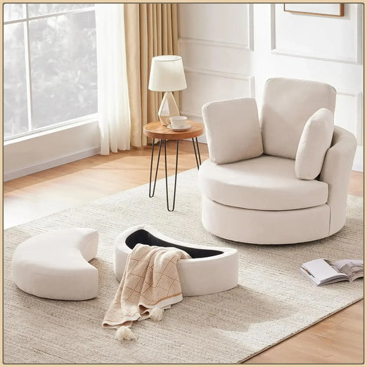39 Inch Swivel Accent Barrel Chair Chaise Lounge with Neck Support Pillow