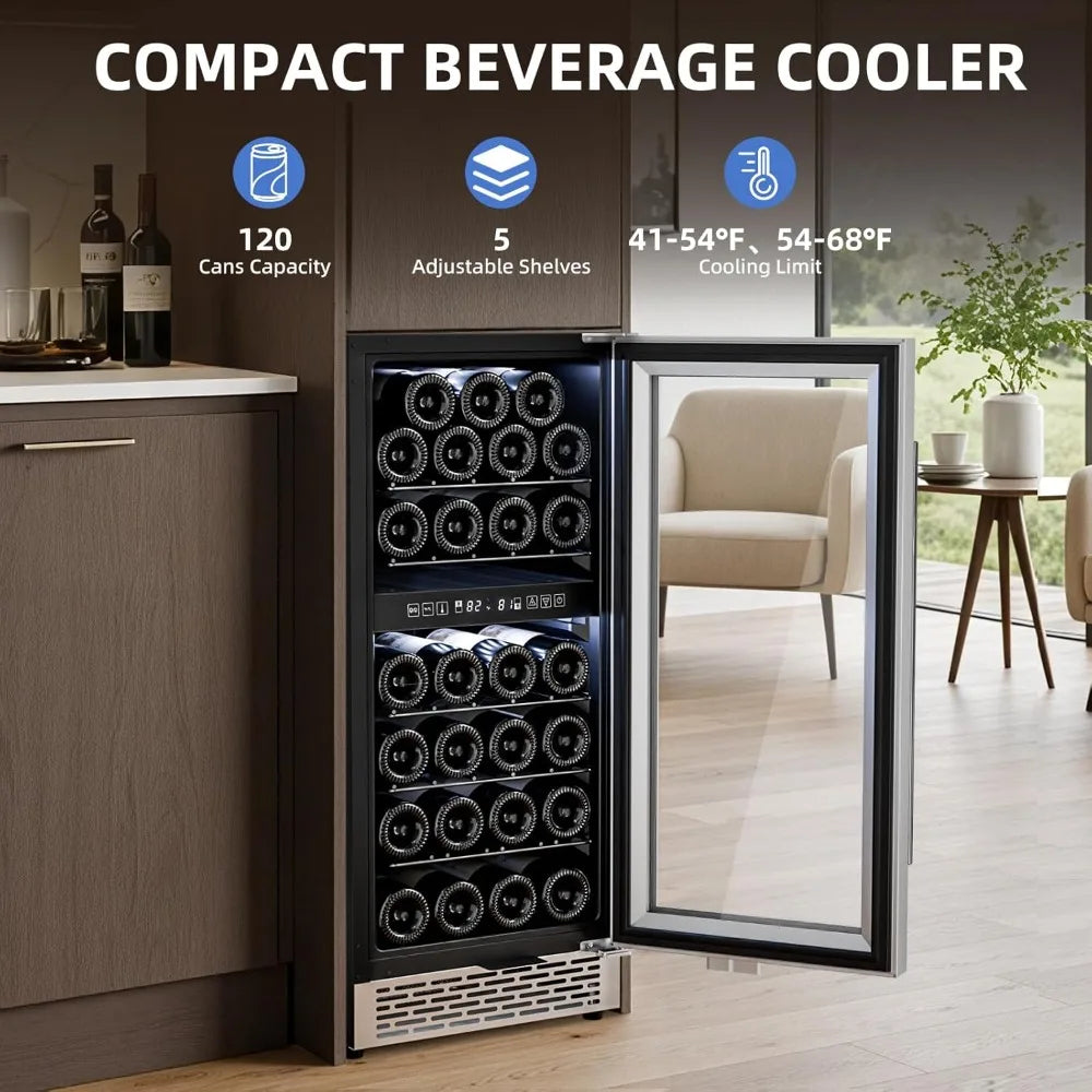 15 Inch Wine Cooler Refrigerator 27 Bottles Dual Zone Freestanding Cooler