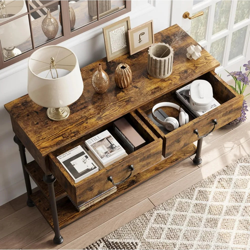 Console Table for Entryway Small Table with 2 Drawers and Storage Shelves