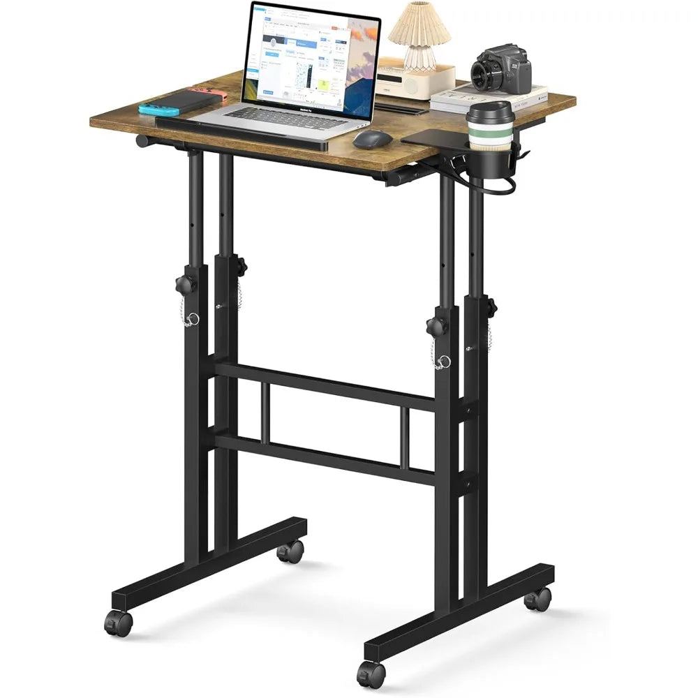 Mobile Small Standing Desk with Wheels Portable Adjustable Table