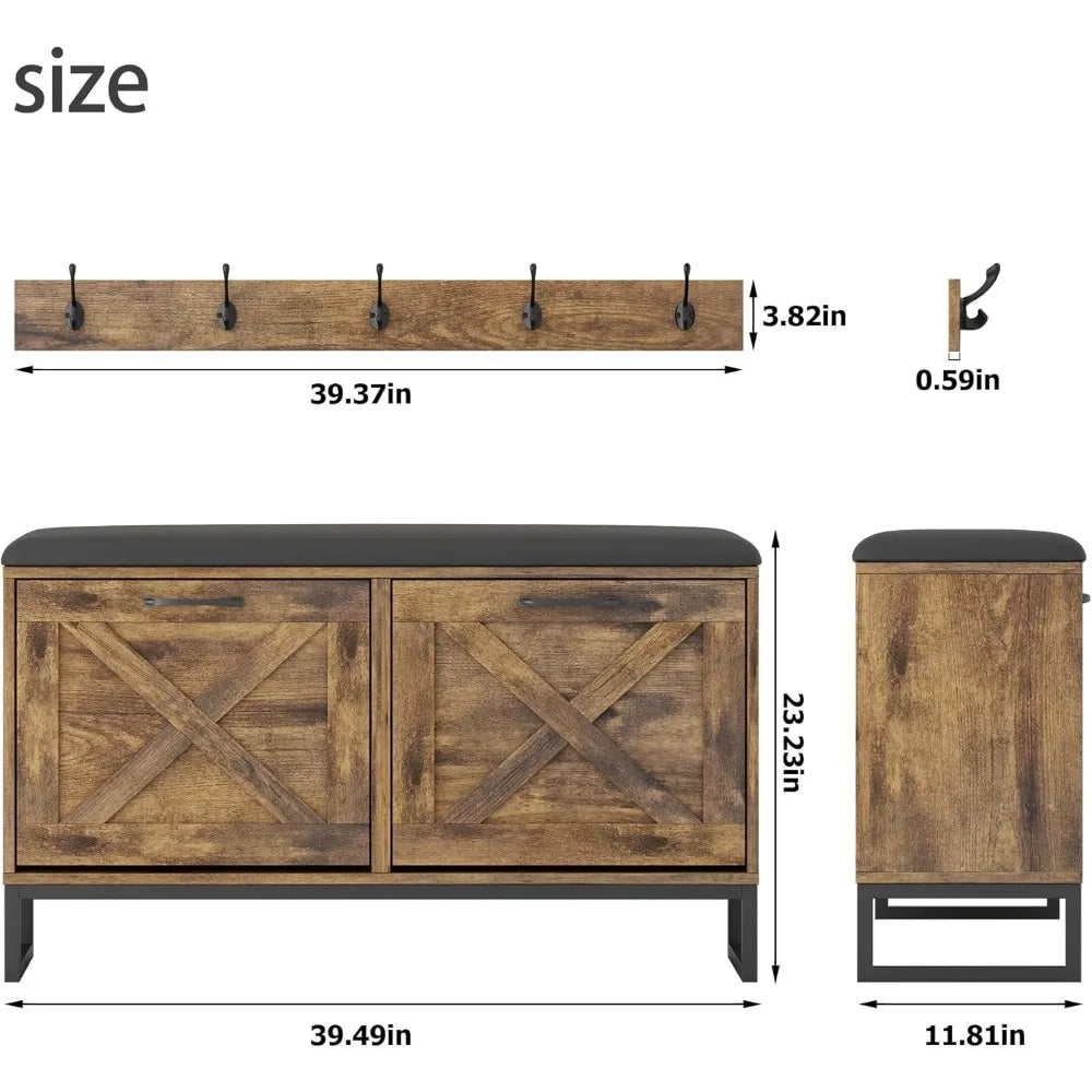 Ljustra Maupvit Shoe Cabinet Entryway Bench with Coat Rack and Cushion