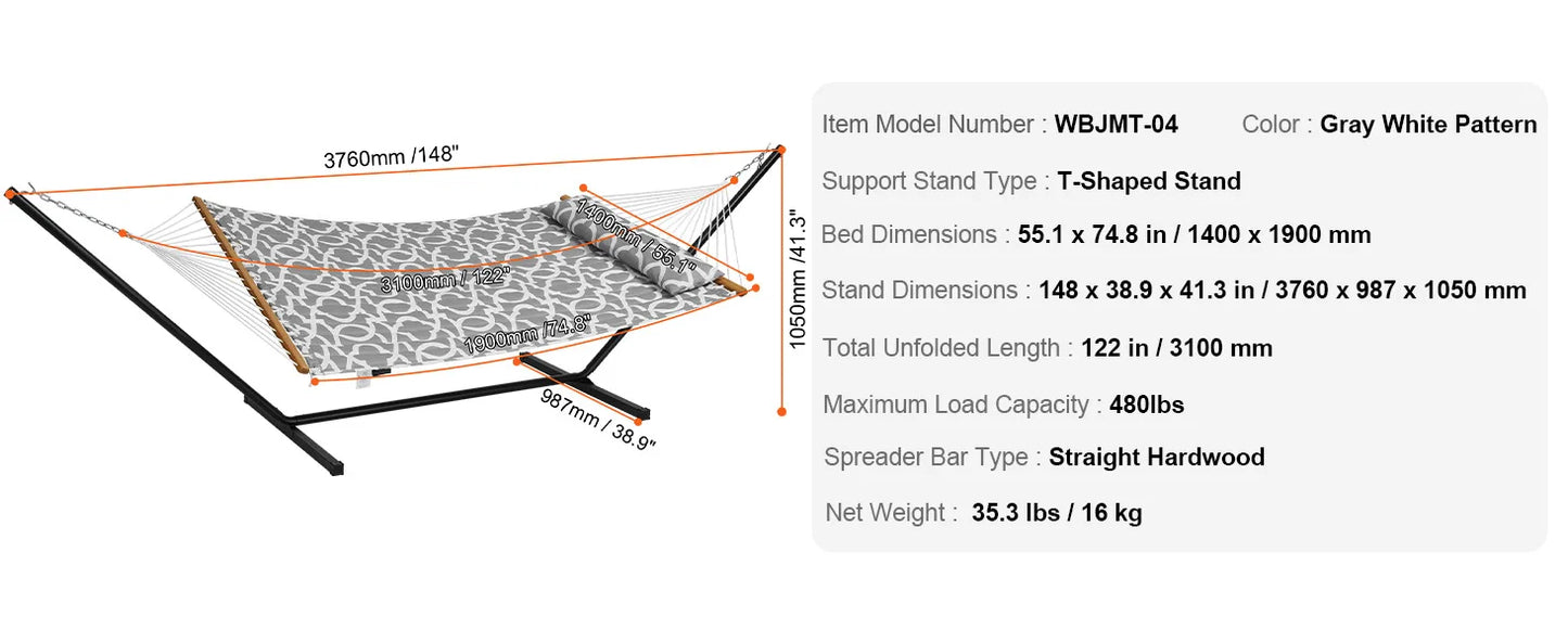 Ljustra Double Hammock with Stand Pillow Portable Outdoor Relaxation