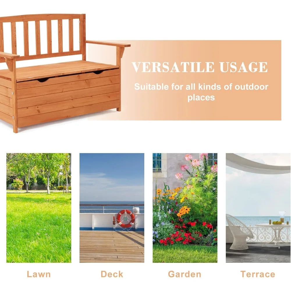 Wooden Outdoor Storage Bench Large Deck Box Seating with Handles
