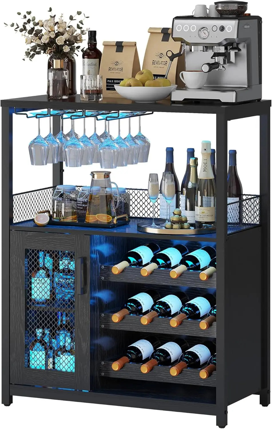 Wine Bar Cabinet with LED Light Kitchen Sideboard Coffee Bar Rack