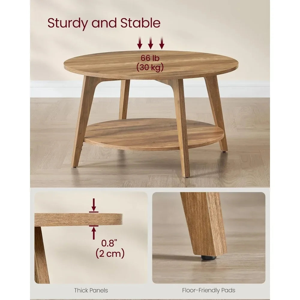 Round Coffee Table 2 Tier Living Room Storage Easy Assembly Modern Design