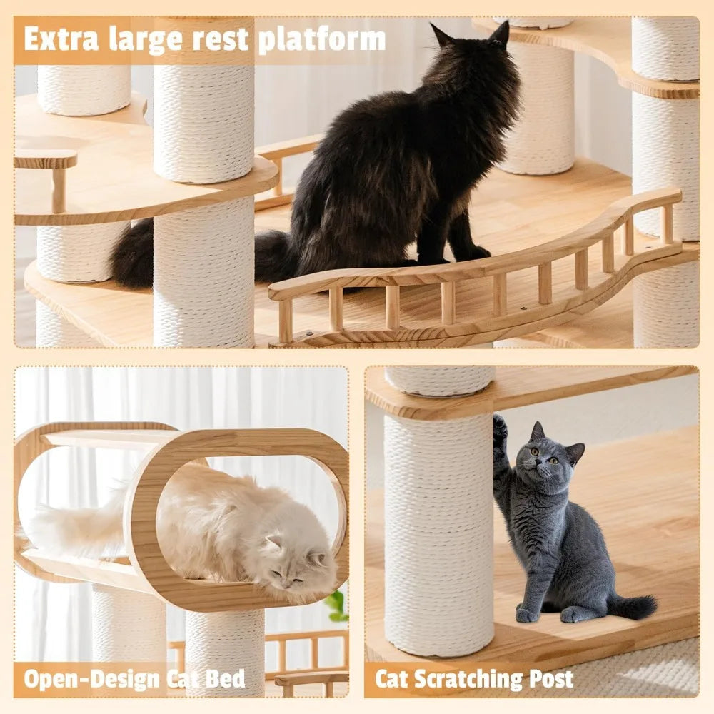 Large Modern Cat Tree 77 Inch Multi-Level Indoor Cat Tower Furniture