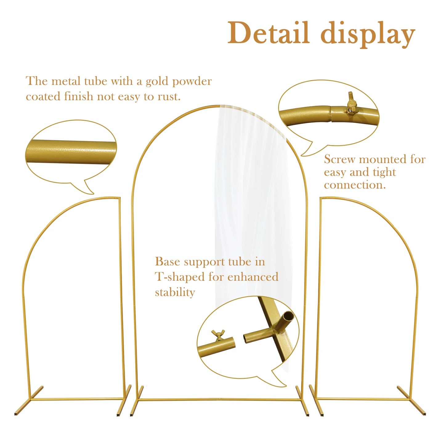 Golden Wedding Arch Metal Frame Party Background Decor for Events