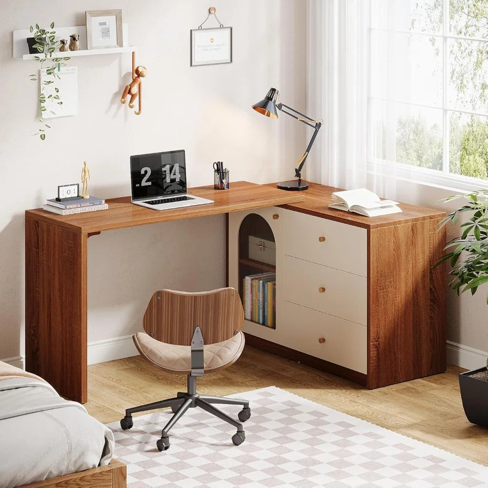 L Shaped Computer Desk with Drawers Modern Corner Office Desk