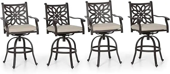 Patio Furniture Set 3 Pieces Cast Aluminum High Top Table Swivel Stools