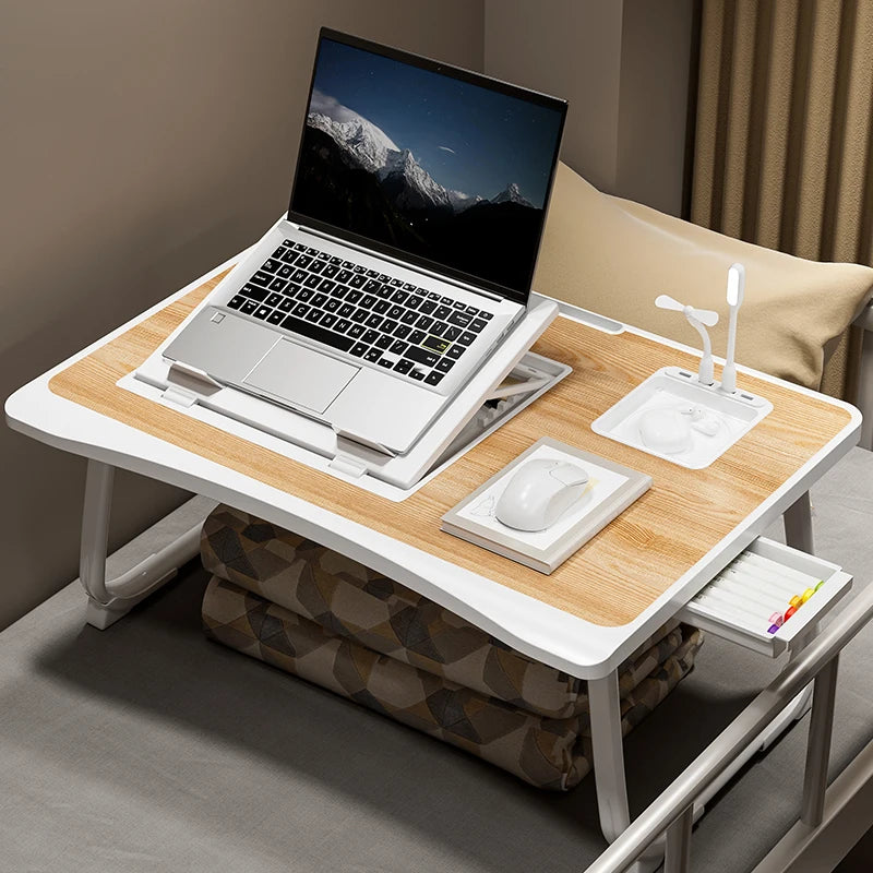 Portable Adjustable Height Foldable Laptop Bed Desk with Storage