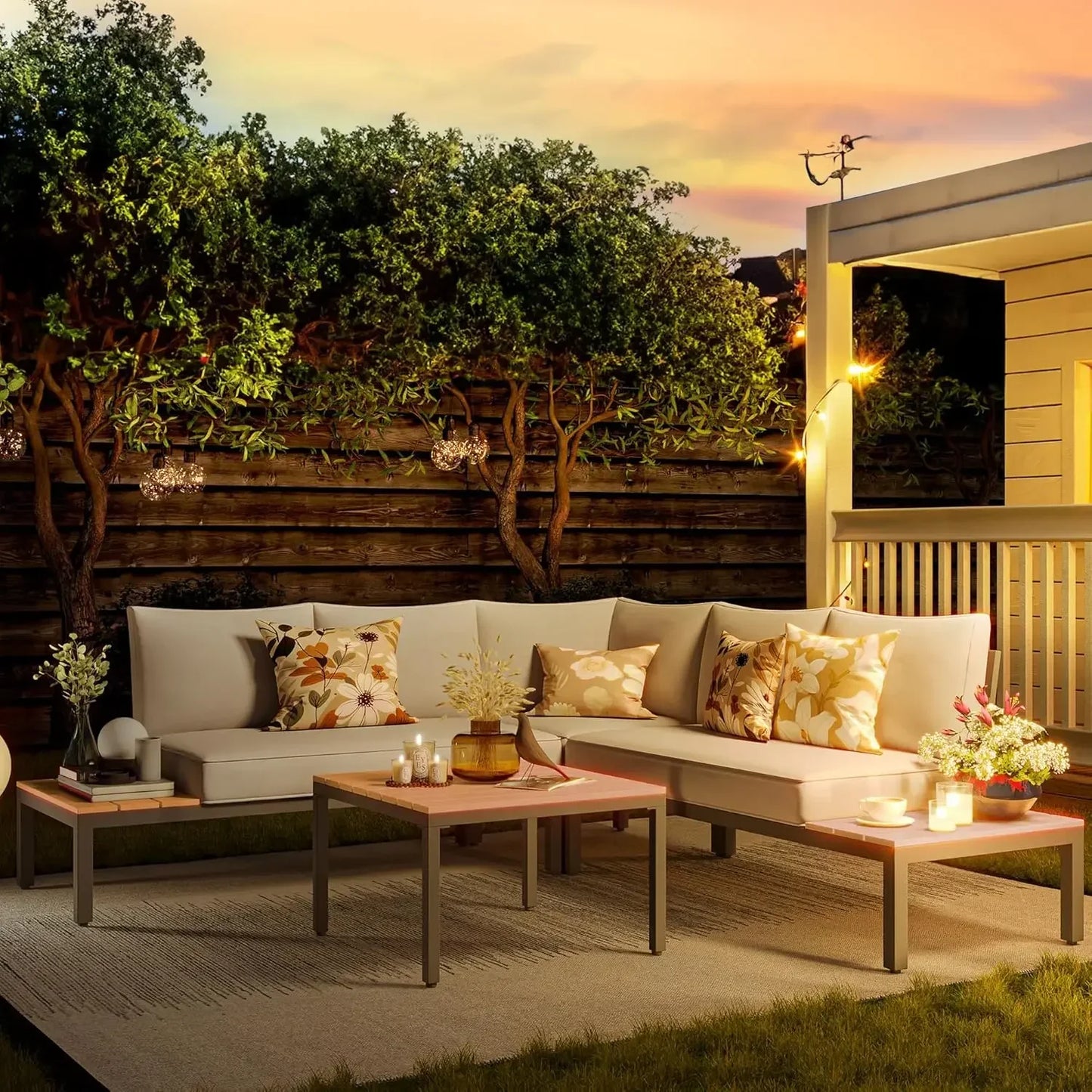 Ljustra Outdoor Sectional Sofa Metal Patio Furniture Set Detachable Backrest