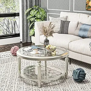 Coffee Table with 2 Storage Drawers Vintage Farmhouse Wood Center Table