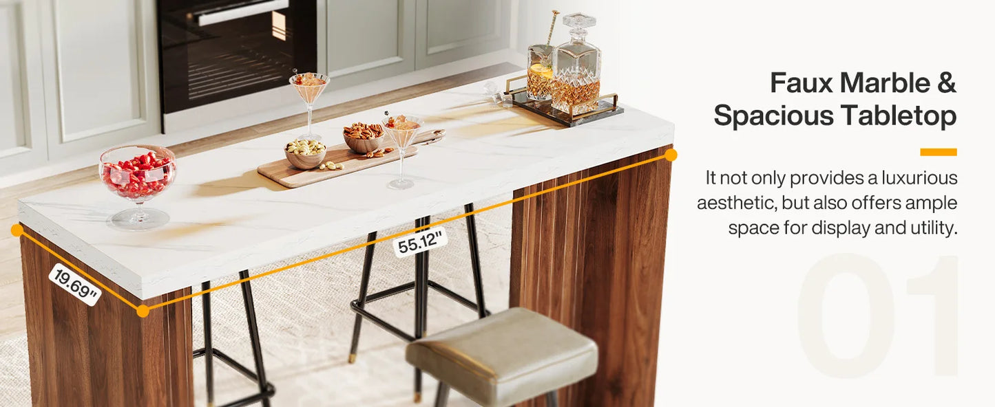 Tribesigns 55 Inch Bar Table Modern Mini Bar with Faux Marble Top
