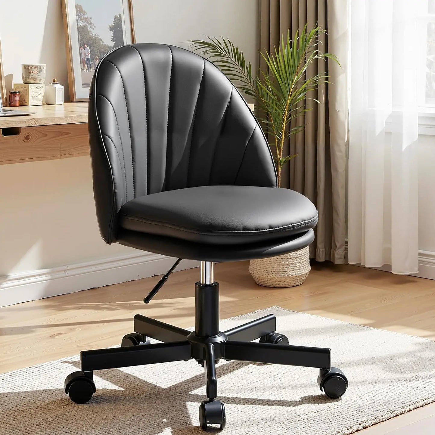 Ljustra Velvet Tall Office Chair with Wheels Ergonomic Adjustable Vanity Chair