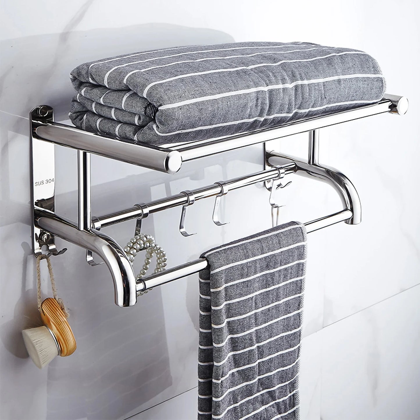 Ljustra Stainless Steel Wall Mounted Towel Rack Bathroom Storage Shelf