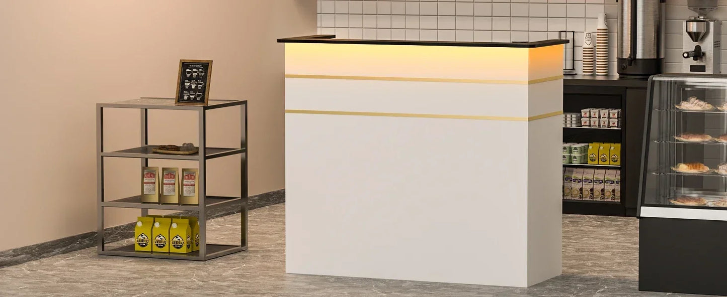 Reception Desk with LED Lights Modern Checkout Counter with Storage Lockers