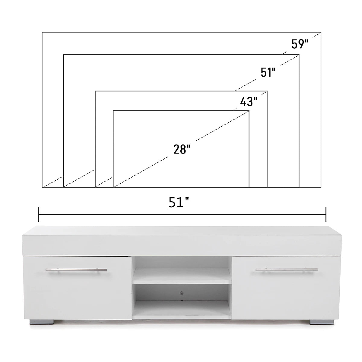 Modern TV Stand for 59 Inch TVs High Gloss LED Lights Entertainment Center