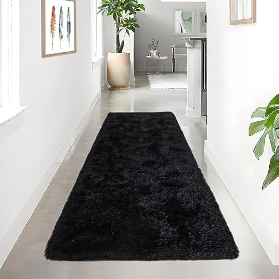 Black Runner Rug 2'x6' Long Area Rug Non Slip Shag Carpet for Home
