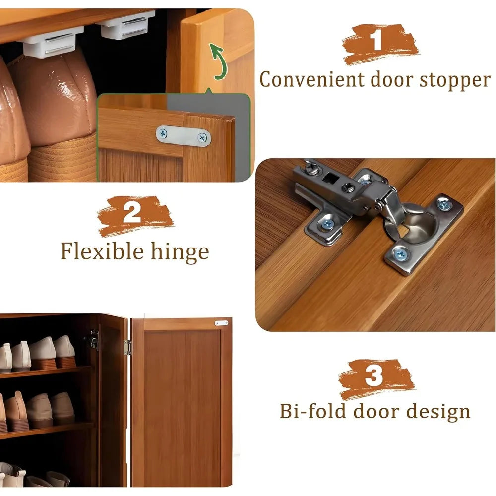 Bamboo Shoe Cabinet 8-Tier Freestanding Storage Organizer Rack for Shoes