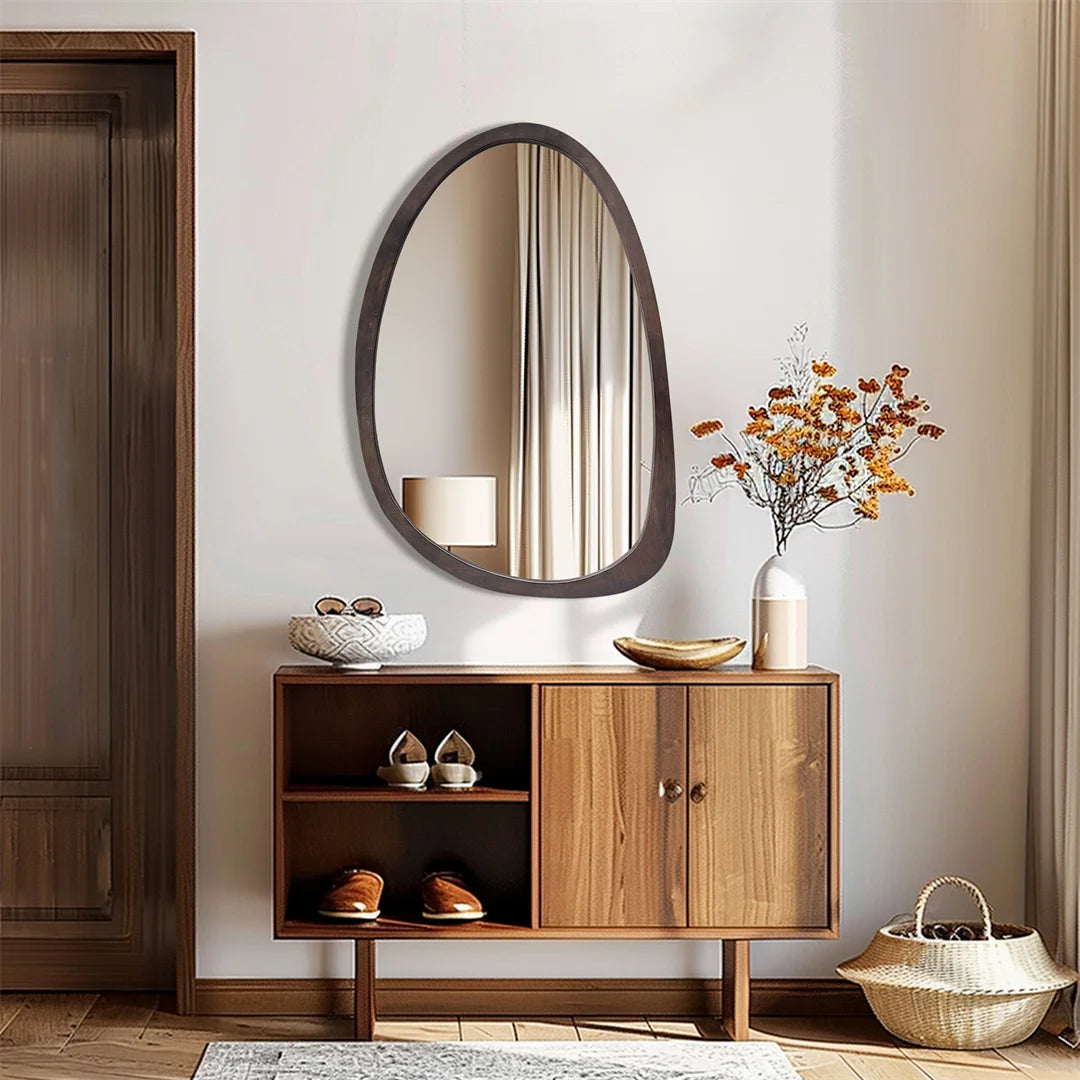 Modern Decorative Wall Mirror Black Walnut Wood Frame Hanging Decor