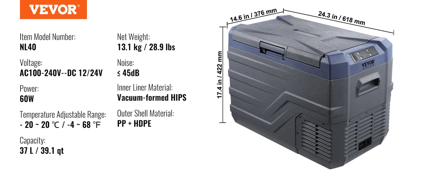 Portable Car Refrigerator 8L to 75L Bluetooth Adjustable Temp for Camping