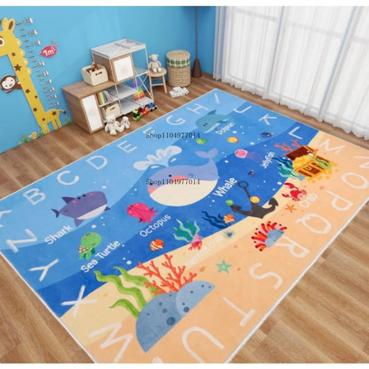 Alphabet Whale Kids Rug Educational Area Rug for Playroom Nursery