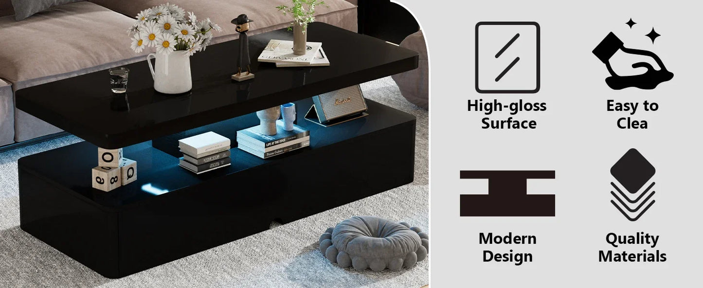 Modern LED Coffee Table 40 Inch Double Layer Stylish Living Room Table