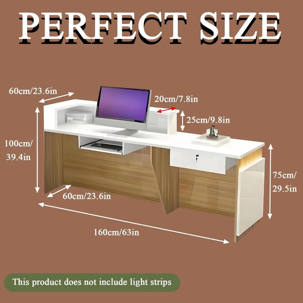 Modern Reception Desk Front Counter with Lockable Drawer Ample Workspace