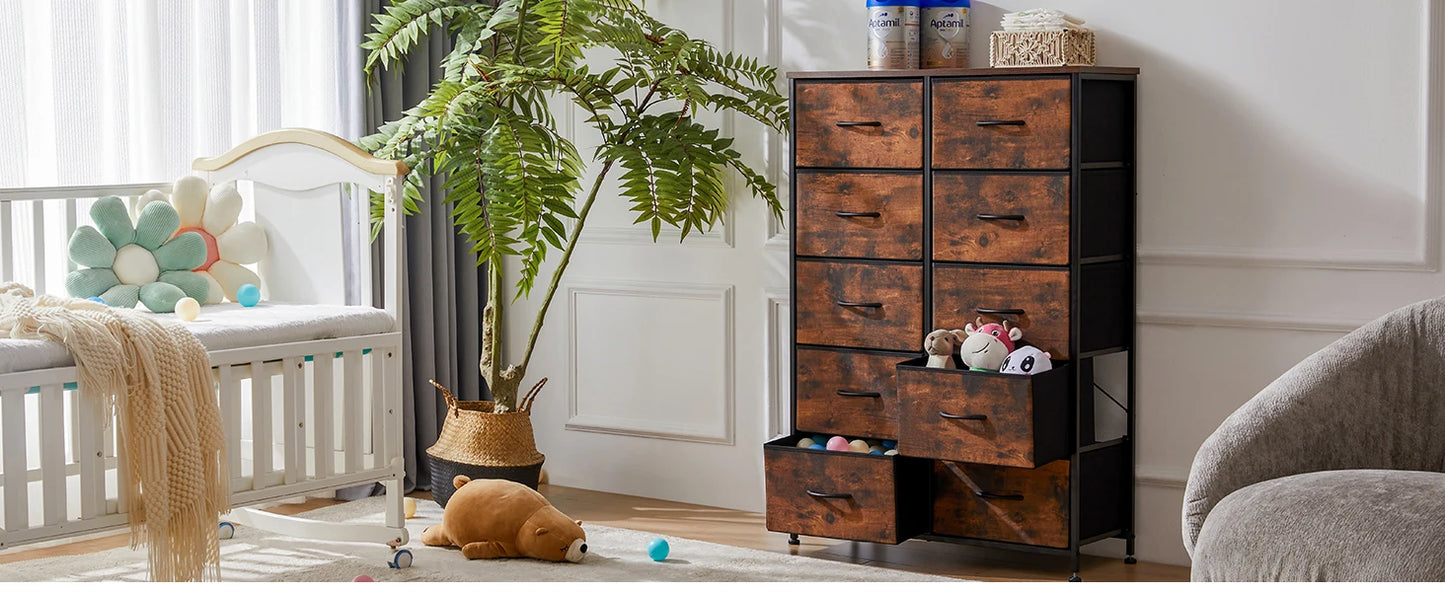 Ljustra Bedside Table with 10 Fabric Drawers Steel Frame Storage Unit