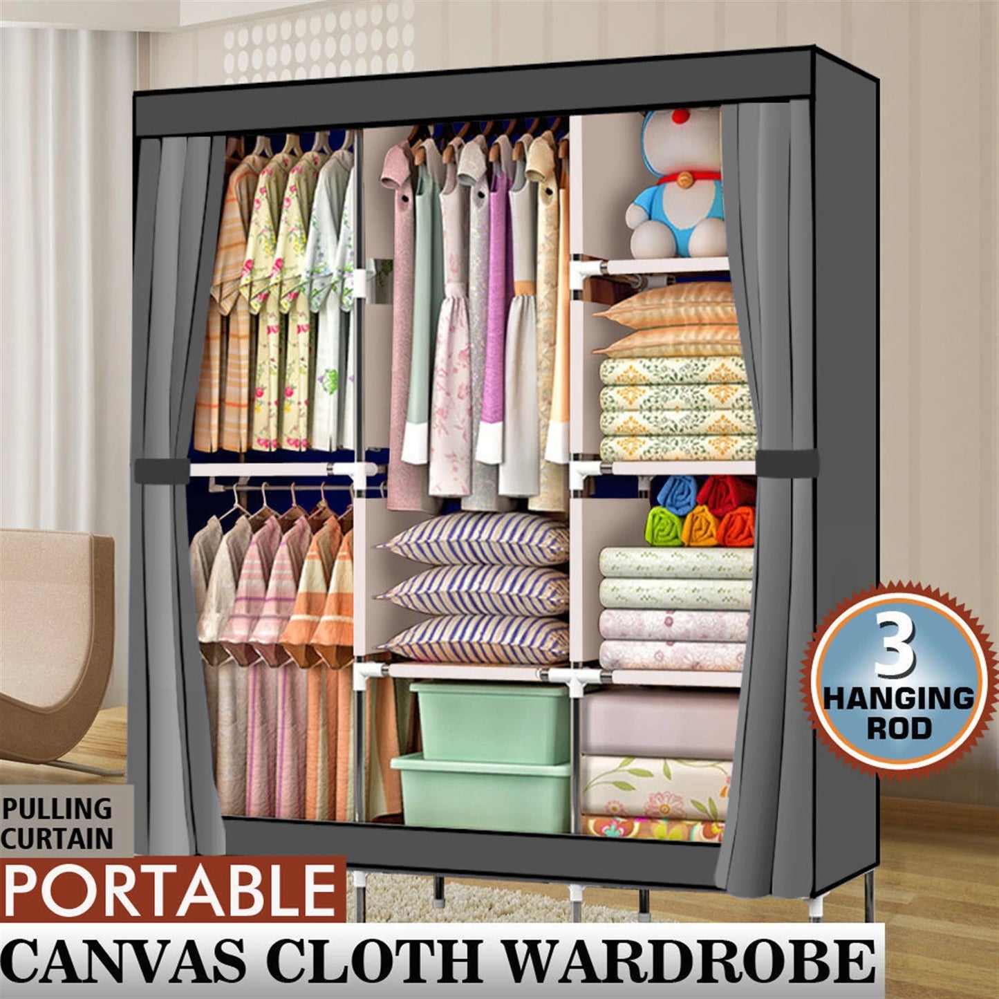 71 Inch Portable Closet Wardrobe Clothes Rack Storage Organizer Shelf