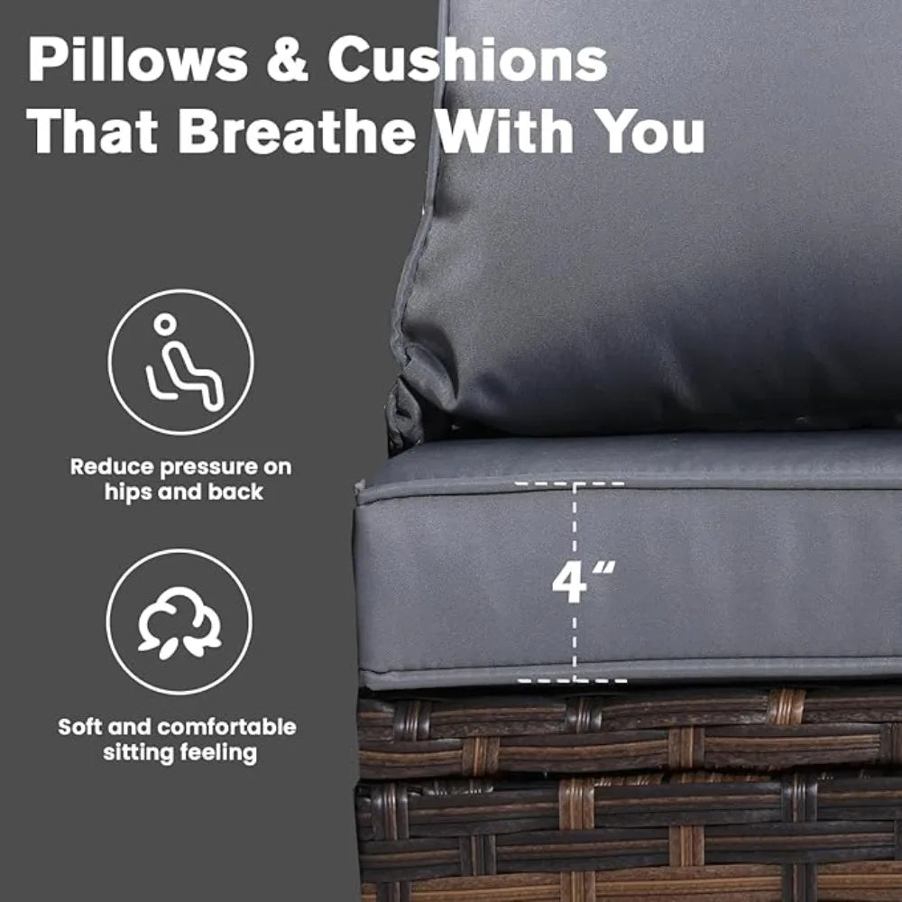 5 Pieces Patio Furniture Set Outdoor Swivel Glide Chair Ottomans Table