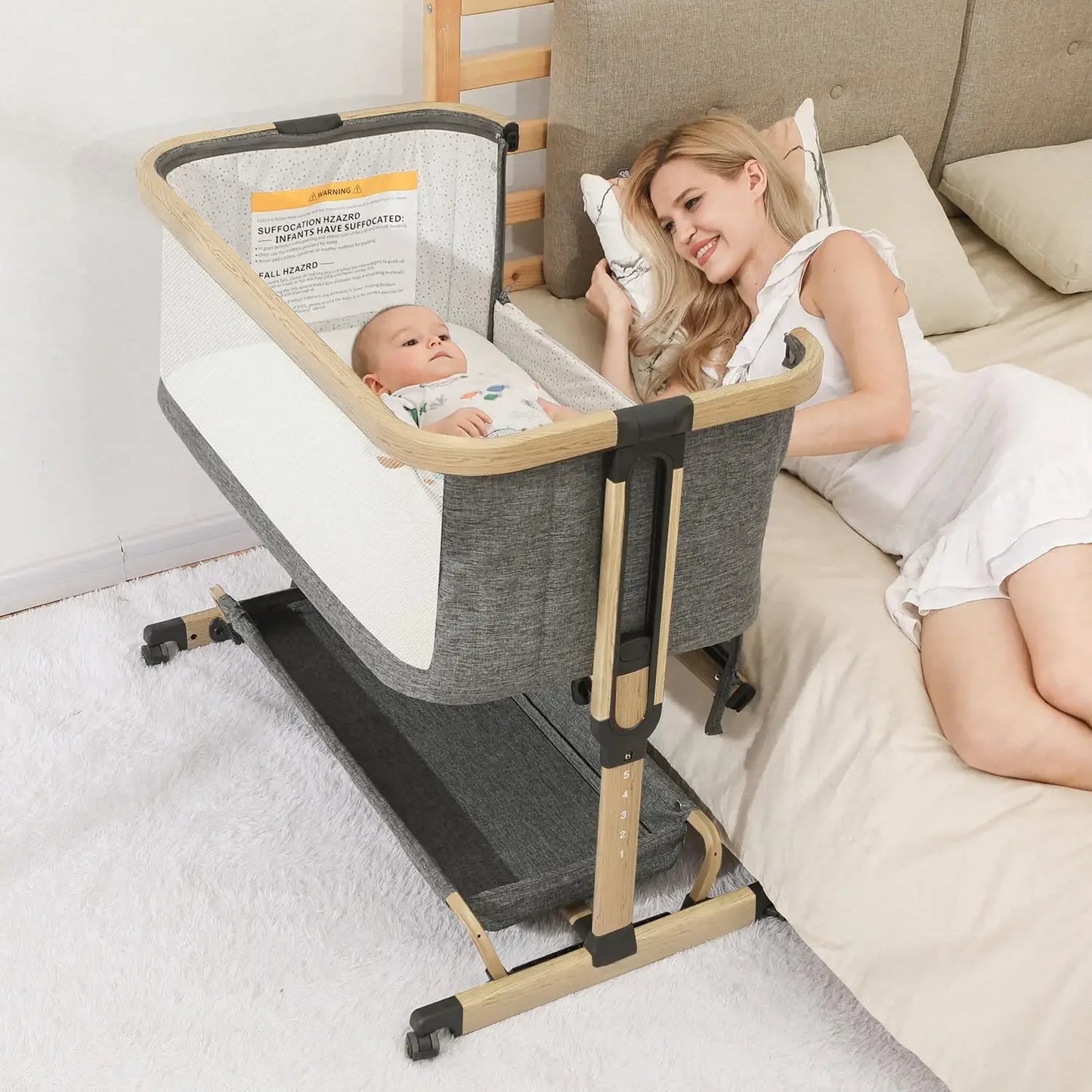 3 in 1 Baby Bassinet Bedside Sleeper Cradle with Storage Easy Assemble
