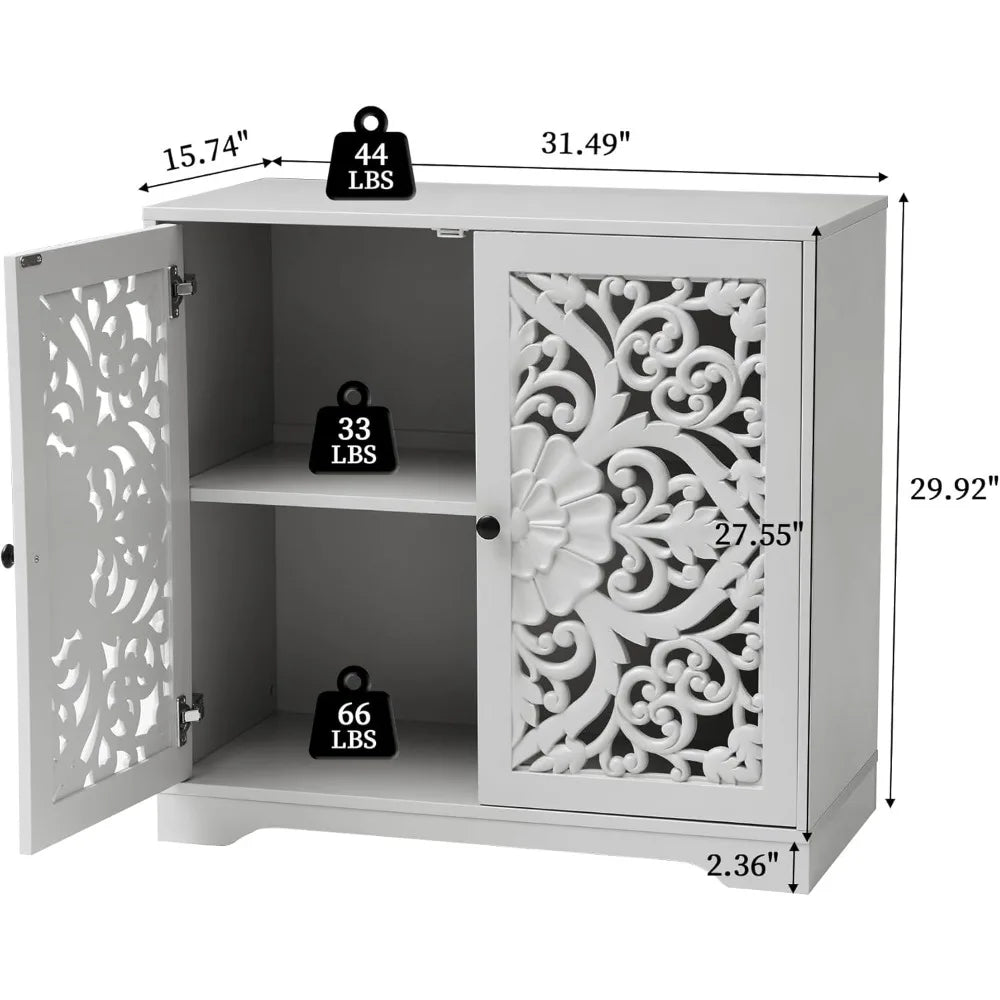 Buffet Cabinet Wooden Carved Sideboard Storage Adjustable Shelves Accent