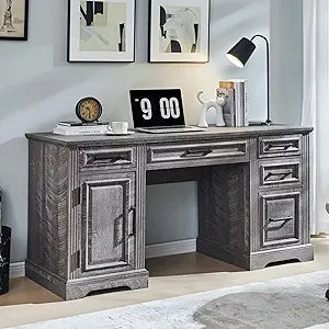 58 Inch Executive Desk Farmhouse Computer Desk with Storage Drawers