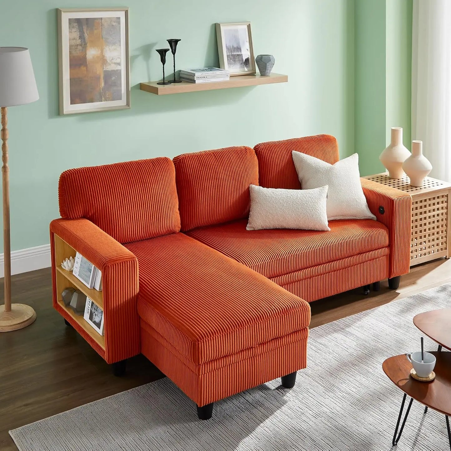 Ljustra 80” Sleeper Sofa Bed L-Shaped Sectional Couch with Storage
